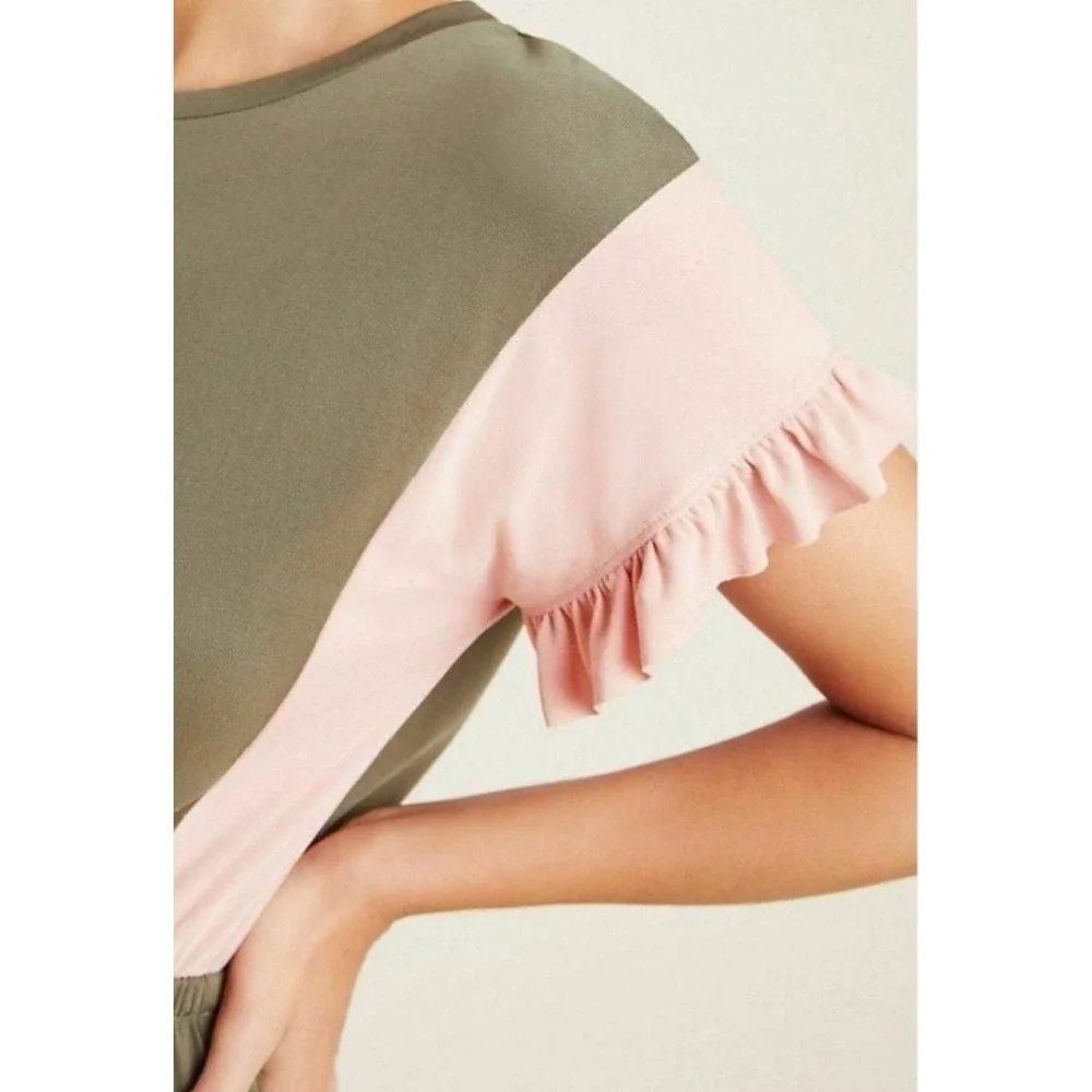 NWT Anthropologie COA Size SMALL Dress Women's Pink Olive Green‎ Ruffle Sleeve